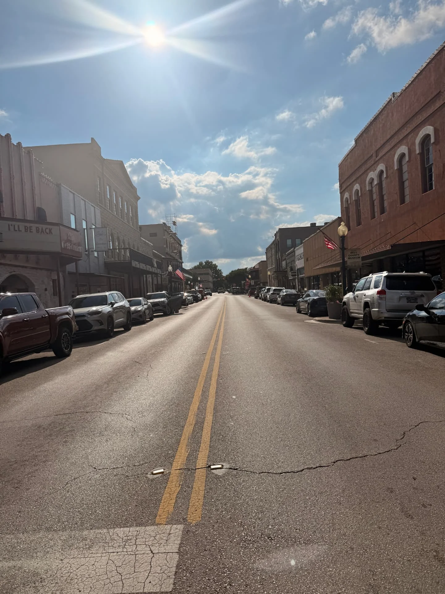 Downtown Belton, Texas: a historic main street lined with brick storefronts